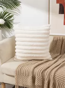 1pc Plush Wide Stripe Pillowcase - White - View 3
