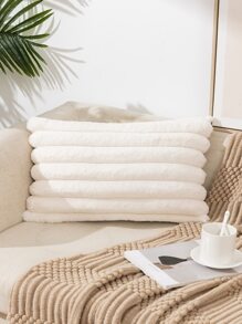 1pc Plush Wide Stripe Pillowcase - White - View 4