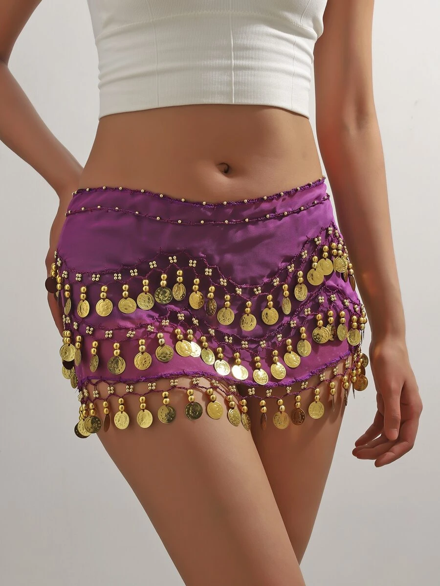 1入組女士紫色腰裙牛仔女孩時髦適用於牛仔褲長褲