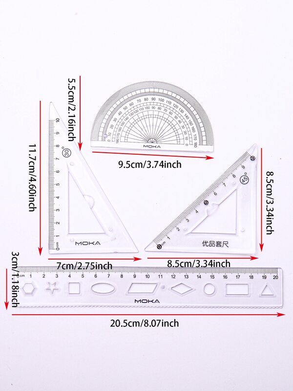 4pcs/set 20cm Creative Flexible Motivational Ruler Set Student