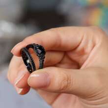 1套裝的2時尚環帶人造方晶鋯石鑲嵌,獨特和個人黑色色調婚禮,訂婚,和結婚戒指禮物適用於朋友們 - 黑色 - 查看 5