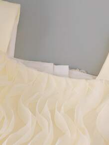 歐根紗緞嬰兒連衣裙,蓬鬆袖子和褶皺褶邊優雅甜美的連衣裙,適合戶外聚會和旅行 - 杏色 - 查看 6