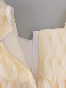 歐根紗緞嬰兒連衣裙,蓬鬆袖子和褶皺褶邊優雅甜美的連衣裙,適合戶外聚會和旅行 - 杏色 - 查看 9