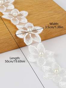 1卷/50厘米花朵刺繡蕾絲裝飾絲帶婚禮貼花DIY手工縫紉用品工藝裝飾 - 粉色 - 查看 3