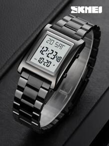 Skmei 1 pieza Reloj digital negro de acero inoxidable con tira negocio calendarios alarma impermeable cuadrado esfera, para vida diaria