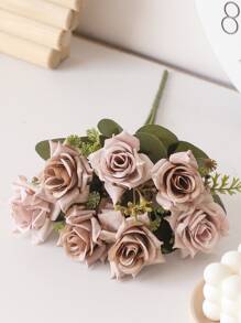 1 pièce Bouquet de mariée rose de 7 têtes, décorations de table de fête, avec des bords recourbés. Également pour la décoration de la salle de séjour, la Saint-Valentin, les cadeaux
