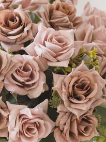 1 pièce Bouquet de mariée rose de 7 têtes, décorations de table de fête, avec des bords recourbés. Également pour la décoration de la salle de séjour, la Saint-Valentin, les cadeaux