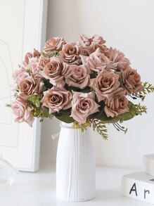 1 pièce Bouquet de mariée rose de 7 têtes, décorations de table de fête, avec des bords recourbés. Également pour la décoration de la salle de séjour, la Saint-Valentin, les cadeaux