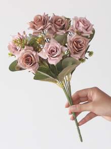 1 pièce Bouquet de mariée rose de 7 têtes, décorations de table de fête, avec des bords recourbés. Également pour la décoration de la salle de séjour, la Saint-Valentin, les cadeaux