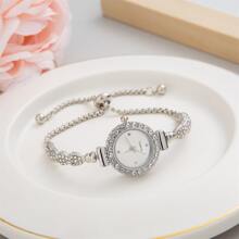 2023 New Fashion Women's Bracelet Watch, Stainless Steel Strap, Round Dial With Small Watch Head And Quartz Movement, Adorned With Rhinestones, Perfect Gift For Girlfriend Holiday As A Gift For Students Returning To School
