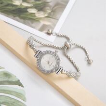 2023 New Fashion Women's Bracelet Watch, Stainless Steel Strap, Round Dial With Small Watch Head And Quartz Movement, Adorned With Rhinestones, Perfect Gift For Girlfriend Holiday As A Gift For Students Returning To School