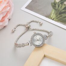 2023 New Fashion Women's Bracelet Watch, Stainless Steel Strap, Round Dial With Small Watch Head And Quartz Movement, Adorned With Rhinestones, Perfect Gift For Girlfriend Holiday As A Gift For Students Returning To School