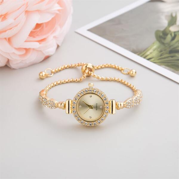 2023 Novo Relógio Pulseira Feminino da Moda, Caixa Redonda, Pulseira de Aço Inoxidável, Relógio de Quartzo com Mostrador Pequeno e Detalhes de Strass, Presente Ideal para Namorada, Férias ou Presente para Estudantes Voltando à Escola