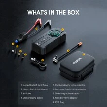 BUVAYE Car Jump Starter Air Pump Portable Air Compressor Multi-function Tire Inflator Auto Portable Battery Starter With EVA Bag - màu đen - Xem 7