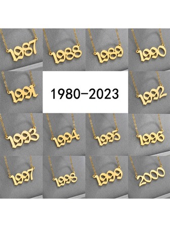 1件時尚簡約1980-2023出生年份數字吊墜項鍊,適合日常穿著/情侶周年紀念日/假日禮物