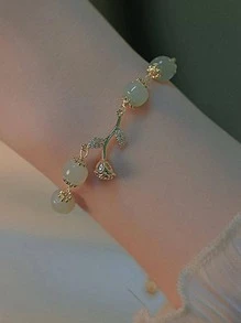 1入組藍色的&白色瑪瑙串珠玫瑰手鏈