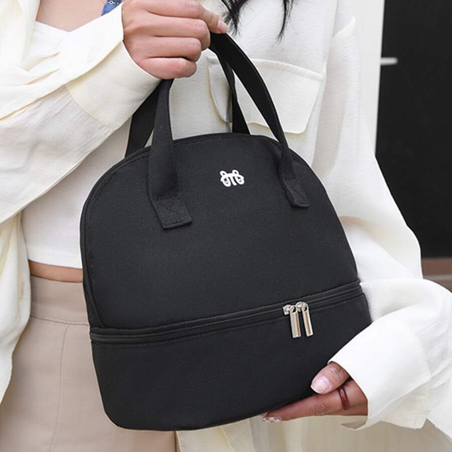 قطعة واحدة أسود حقيبة طعام , حديث البوليستر ضد للماء قابلة لإعادة الاستخدام حقيبة غداء لمدرسة العمل المكتبية النزهة شاطئ بحر