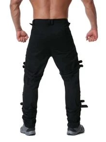 TRGPSG Men's Fashion Hiphop Rock Punk Gothic Pants Techwear Sport Hiking Riding Cotton Cargo Pants - K014黑色 - 查看 2