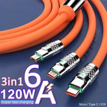 1pc 3 In 1 Quick Charging Cable, 120w, Usb Type-c/interface, 1.2 Meters - Orange - View 4