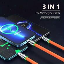 1pc 3 In 1 Quick Charging Cable, 120w, Usb Type-c/interface, 1.2 Meters - Orange - View 7