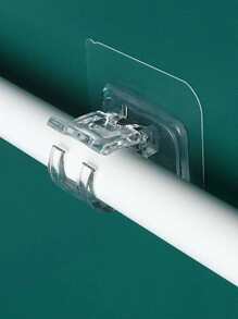 2pcs Nail-Free Adjustable Curtain Rod Holder Clamp Hooks Rod Bracket Holders Adhesive Wall Curtain Fixed Clip Hanging Rack Hook - Clear - View 6