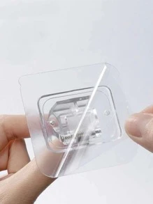 2pcs Nail-Free Adjustable Curtain Rod Holder Clamp Hooks Rod Bracket Holders Adhesive Wall Curtain Fixed Clip Hanging Rack Hook - Clear - View 4