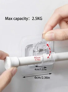 2pcs Nail-Free Adjustable Curtain Rod Holder Clamp Hooks Rod Bracket Holders Adhesive Wall Curtain Fixed Clip Hanging Rack Hook - Clear - View 2