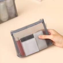 Bộ 3 túi trang điểm dạng lưới thoáng khí, bao gồm túi đựng son môi nhỏ, túi đựng mỹ phẩm, túi đựng đồ du lịch, túi đựng văn phòng phẩm di động, hộp đựng cọ trang điểm đựng đồ trang điểm - Màu be - Xem 6