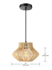 1pc Modern Hand-Woven Wicker Lamp Shade Coastal Ceiling Natural  Rattan Lampshade Semi Flush Mount Lamp Shade Cover Pendant Light Shade - Beige - View 3