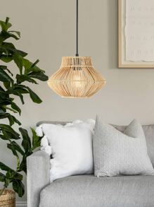 1pc Modern Hand-Woven Wicker Lamp Shade Coastal Ceiling Natural  Rattan Lampshade Semi Flush Mount Lamp Shade Cover Pendant Light Shade - Beige - View 5