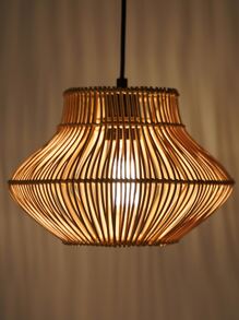 1pc Modern Hand-Woven Wicker Lamp Shade Coastal Ceiling Natural  Rattan Lampshade Semi Flush Mount Lamp Shade Cover Pendant Light Shade - Beige - View 9