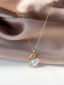 BALMORA 1個豪華高端s925純銀天鵝和垂墜頸鏈,適用於女士,派對禮物