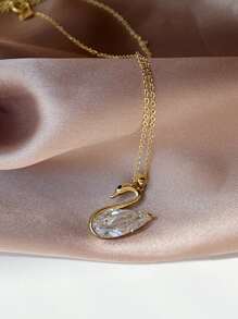 BALMORA 1個豪華高端s925純銀天鵝和垂墜頸鏈,適用於女士,派對禮物