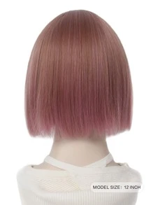 Strawberry Pink Bob Wigs for Women Straight Short Hair Straight Bangs Wigs Heat Resistant Synthetic Hair for Women Daily Use Fancy Dress Cosplay Party Costume - Pink - View 7