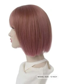 Strawberry Pink Bob Wigs for Women Straight Short Hair Straight Bangs Wigs Heat Resistant Synthetic Hair for Women Daily Use Fancy Dress Cosplay Party Costume - Pink - View 4