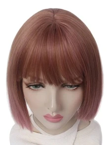 Strawberry Pink Bob Wigs for Women Straight Short Hair Straight Bangs Wigs Heat Resistant Synthetic Hair for Women Daily Use Fancy Dress Cosplay Party Costume - Pink - View 6