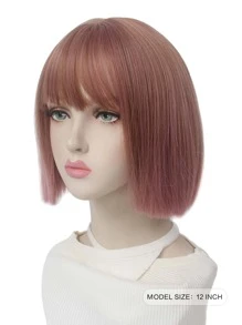 Strawberry Pink Bob Wigs for Women Straight Short Hair Straight Bangs Wigs Heat Resistant Synthetic Hair for Women Daily Use Fancy Dress Cosplay Party Costume - Pink - View 3