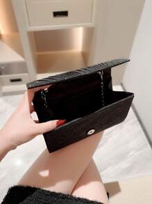 華麗,優雅,精緻,安靜豪華的亮片,時尚,奢華,閃亮的小閃粉修邊時尚壓褶翻蓋手拿包,帶金屬鏈適用於派對女孩,女人,新娘,完美適用於派對,婚禮,舞會,晚餐/宴會 - 黑色 - 查看 6