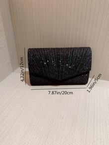 華麗,優雅,精緻,安靜豪華的亮片,時尚,奢華,閃亮的小閃粉修邊時尚壓褶翻蓋手拿包,帶金屬鏈適用於派對女孩,女人,新娘,完美適用於派對,婚禮,舞會,晚餐/宴會 - 黑色 - 查看 5