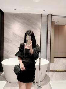 華麗,優雅,精緻,安靜豪華的亮片,時尚,奢華,閃亮的小閃粉修邊時尚壓褶翻蓋手拿包,帶金屬鏈適用於派對女孩,女人,新娘,完美適用於派對,婚禮,舞會,晚餐/宴會 - 黑色 - 查看 9