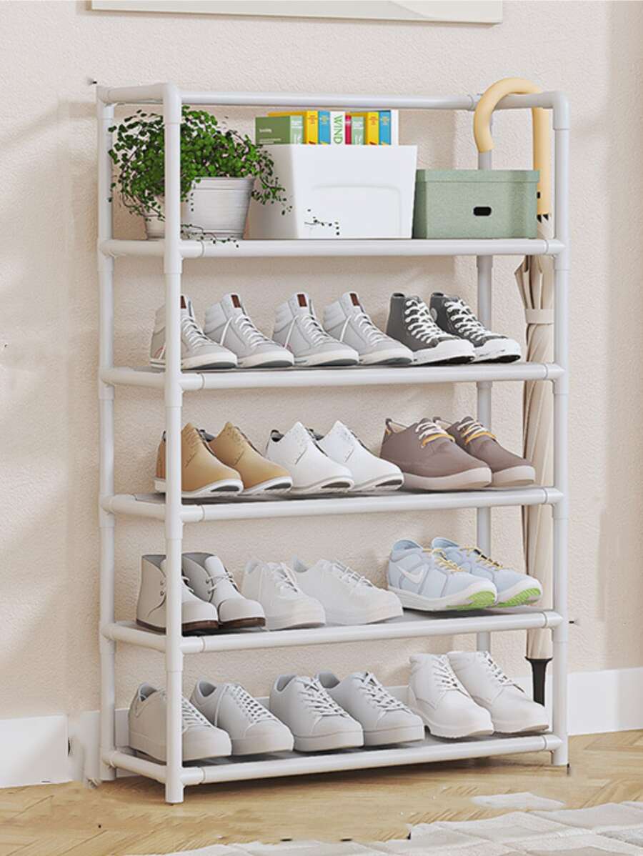 Minimalist 5-tier Fabric Shoe Rack - White - View 1