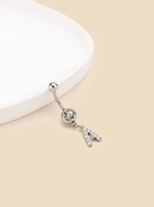 1片的迷人和精美銅不銹鋼水鑽字母造型ABCDEFGHKLMOPSTUVWXYZ26英文字母肚臍指甲,合適的適用於女性日常海灘,派對和禮物 - 銀色 - 查看 4