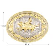 Novelty Western Style Belt Buckle With Animal Head Designs (bull, Eagle, Deer, Horse) And Dual-color Floral Patterns - Black - View 3