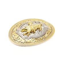 Novelty Western Style Belt Buckle With Animal Head Designs (bull, Eagle, Deer, Horse) And Dual-color Floral Patterns - Black - View 4