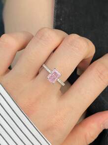 BALMORA 1 chiếc nhẫn hình chữ nhật mặt dây chuyền hoa băng bằng bạc Sterling S925 cao cấp, quà tặng đính hôn, cưới, ngày Valentine cho nữ. - Hồng - Xem 3