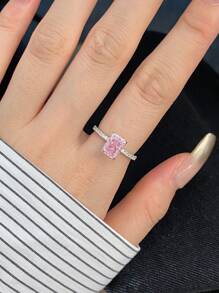 BALMORA 1 chiếc nhẫn hình chữ nhật mặt dây chuyền hoa băng bằng bạc Sterling S925 cao cấp, quà tặng đính hôn, cưới, ngày Valentine cho nữ. - Hồng - Xem 6