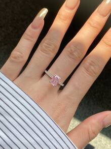 BALMORA 1 chiếc nhẫn hình chữ nhật mặt dây chuyền hoa băng bằng bạc Sterling S925 cao cấp, quà tặng đính hôn, cưới, ngày Valentine cho nữ. - Hồng - Xem 5