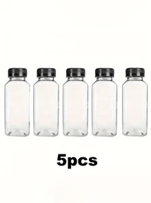 5pcs Clear Plastic Juice Bottles With Caps, Leak-Proof Beverage Containers, Large Capacity Creative Bottles, Ideal For Smoothies, Juices, Milk And Homemade Drinks Water Bottle, For Outdoor, Camping - Clear - View 5