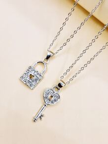 Fashionable Popular Bff Key & Lock Combined Pendant Necklace - White - View 1