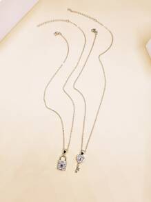 Fashionable Popular Bff Key & Lock Combined Pendant Necklace - White - View 4